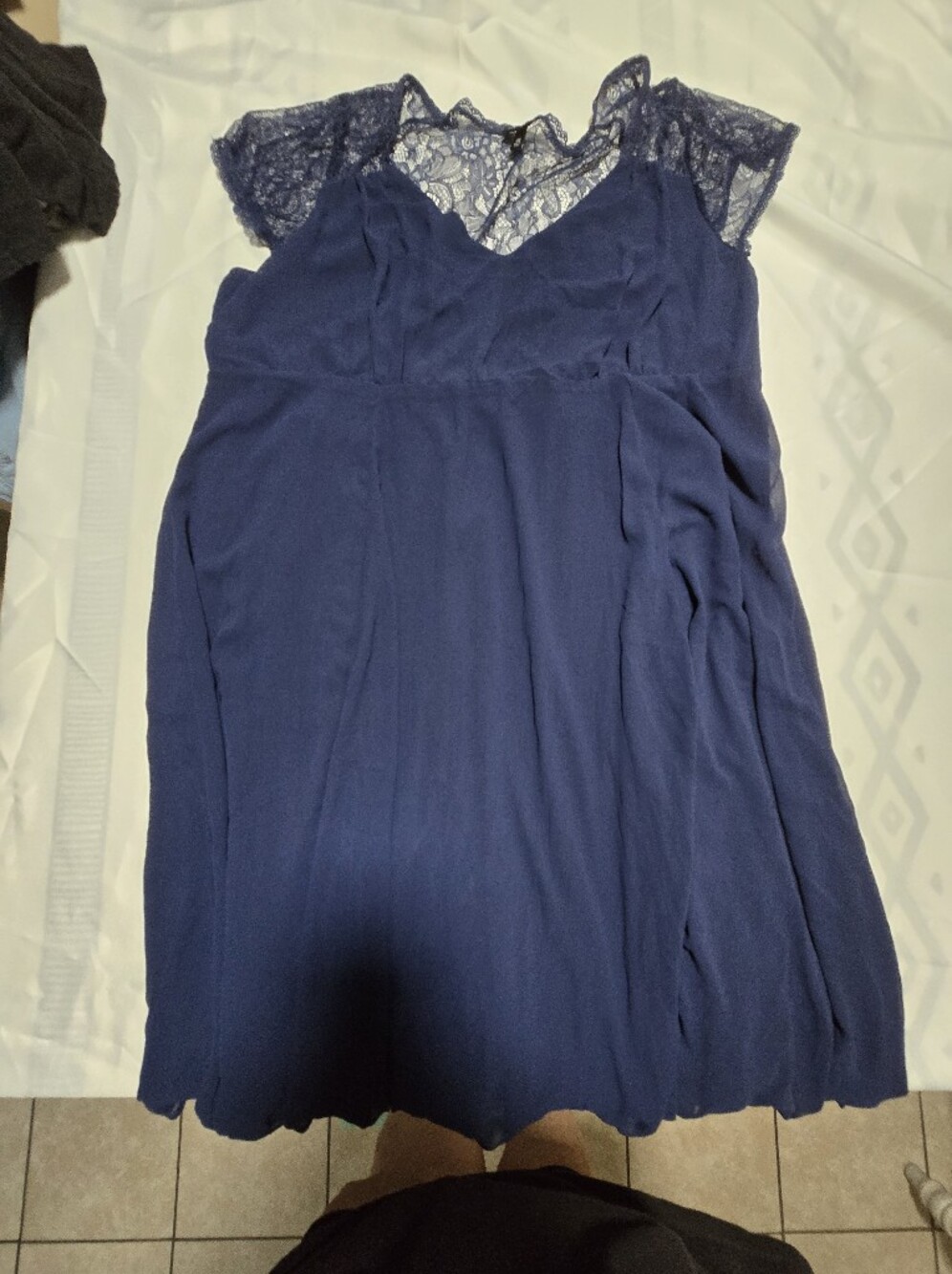 Navy Lace Cap-Sleeve Dress
